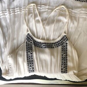 Boho super soft flowy lined sundress black embroidered on white semi shear.